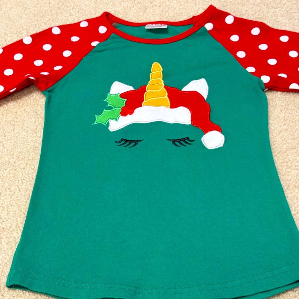 Girls Long Sleeve Christmas Unicorn Shirt - Size Medium